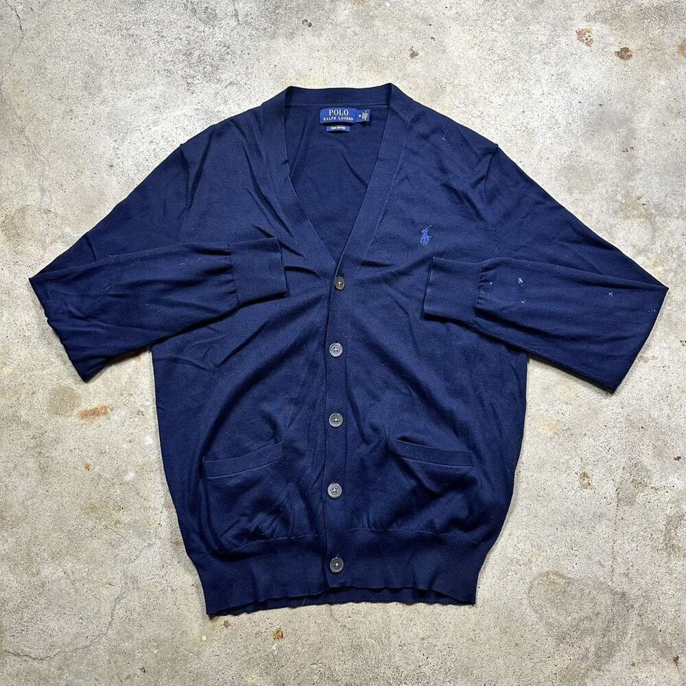 Navy Blue Polo Ralph Lauren Pima Cotton Cardigan Sweater Size M